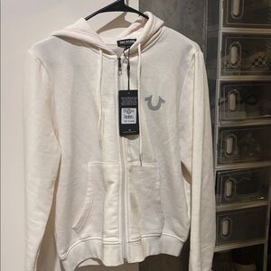 True Religion Cream Hoodie with Graphic Print